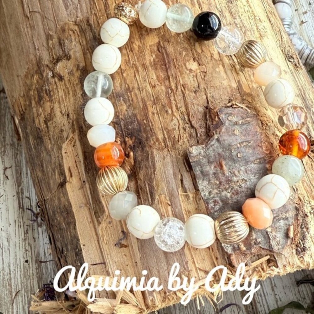 🧡 Desert Keepsake | Mixed Bead Bracelet with Gold & Amber Tones
